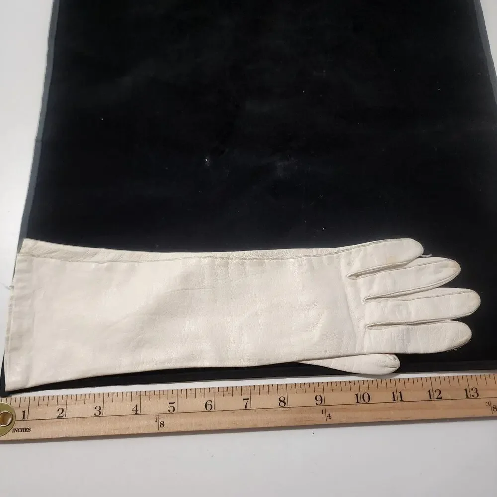 Vintage white kidskin leather opera-length gloves